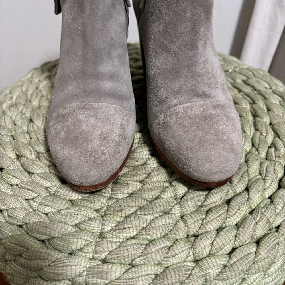 Rag & Bone Margot Stone Gray Suede Round Toe Block Heel Ankle Boots Size 8